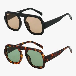 Trendy Square Aviators Sunglasses Set - Black & Tortoiseshell Frames